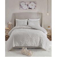 Madison Park Veronica Full/Queen 3-Pc. Tufted Cotton Chenille Floral Duvet Cover Set, Gray