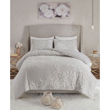 Madison Park Veronica Full/Queen 3-Pc. Tufted Cotton Chenille Floral Duvet Cover Set, Gray