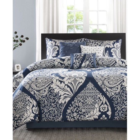  Vienna Cotton 7-Pc. Queen Comforter Set Bedding, Indigo