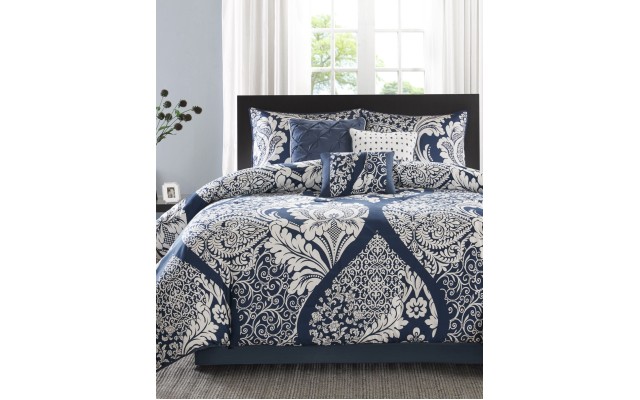  Vienna Cotton 7-Pc. Queen Comforter Set Bedding, Indigo