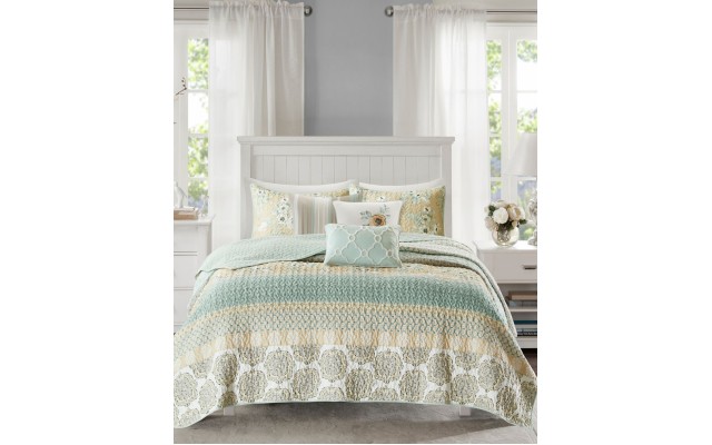  Willa 6-Pc. Full/Queen Cotton Sateen Coverlet Set, Green