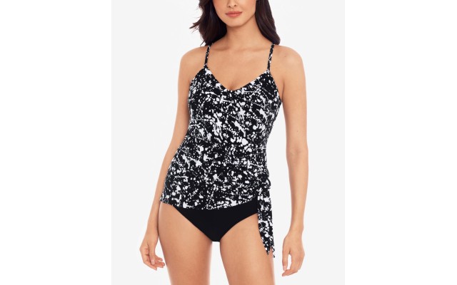  Splatter Alex Printed Underwire Tankini Top, 10, Black