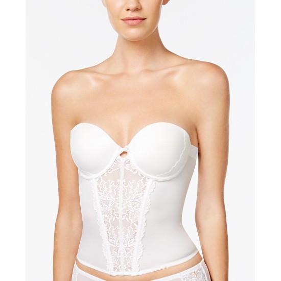  Super Sexy Strapless Floral Lace Push-Up Bustier, 34D White