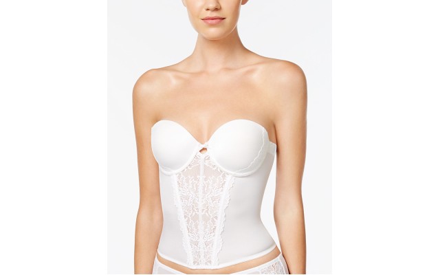 Super Sexy Strapless Floral Lace Push-Up Bustier, 34D White
