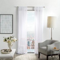 Martha Stewart Collection Glacier Sheer 95″x37″ Poletop Panel, Set of 2