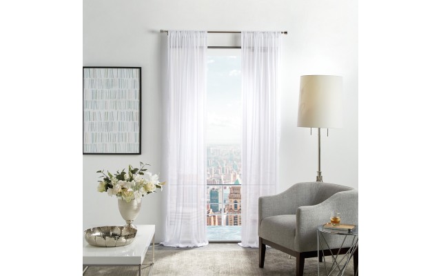 Martha Stewart Collection Glacier Sheer 95″x37″ Poletop Panel, Set of 2