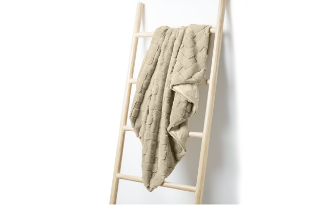  Lattice Faux Fur Throw, 50″ x 60″, Beige