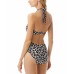 Animal-Print Cut-Out Halter One-Piece Swimsuit, 14, Multicolor