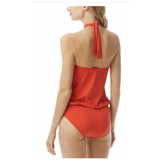  Halter Blouson One-Piece Swimsuit, 4, Dark Red