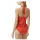  Halter Blouson One-Piece Swimsuit, 10, Dark Red