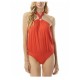  Halter Blouson One-Piece Swimsuit, 4, Dark Red