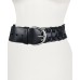 Wide Woven Leather Belt, Black, S