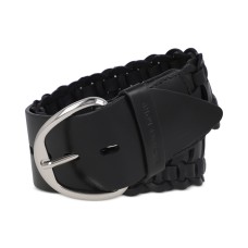 Michael Kors Wide Woven Leather Belt, Black, S