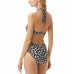  Animal-Print Cut-Out Halter One-Piece Swimsuit, Ruby, 6
