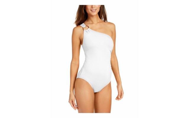 Kors Embellished One-Shoulder Underwire One-Piece Swimsuit Women, White, 14