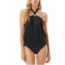 Michael Michael Kors Halter Blouson One-Piece Swimsuit Women’s Swimsuit, Black, 12
