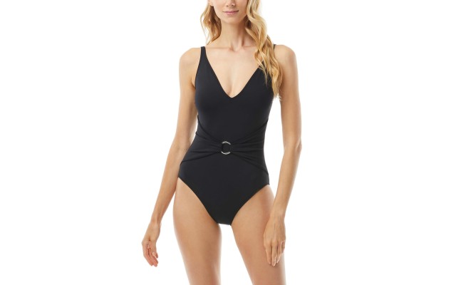  Sash Tummy-Control One-Piece Swimsuit, Black, 6