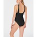  Solid Convertible Ruched One-Piece Swimsuit, Black,8