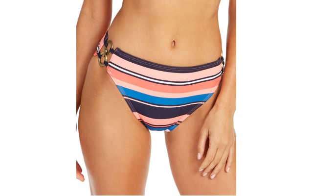 Michael  Striped High Waist Swim Bottoms,Persimmon Multi, Large