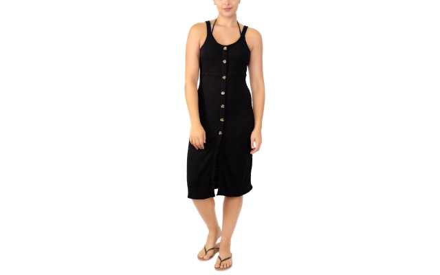  Juniors’ Adjustable Button-Front Cover-Up, X-Small, Black