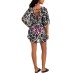  Juniors’ Floral-Print Caftan Cover-Up, Large, White