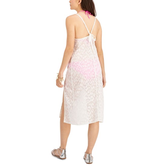  Juniors Lurex Animal-Print Midi Cover-Up Dress, White, X-Small