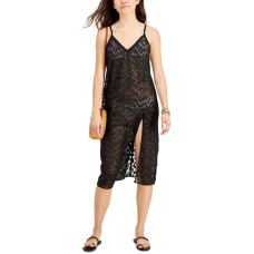 Miken Juniors’ Lurex Animal-Print Midi Cover-Up Dress, Small, Black