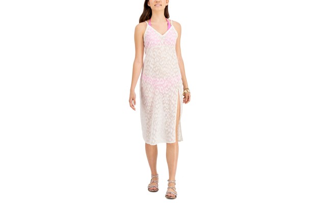  Juniors Lurex Animal-Print Midi Cover-Up Dress, White, Medium