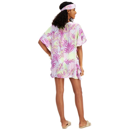  Juniors’ Lace-Up Caftan Cover-Up with Headband, Mutlicolor, X-Small