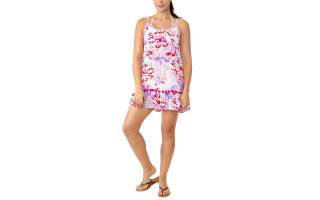  Juniors’ Printed Tiered Pom-Pom Cover-Up, Multicolor, MULTI/COLOR, Large