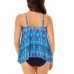  Blue Curacao Printed Keyhole Tankini Top, Blue, 10