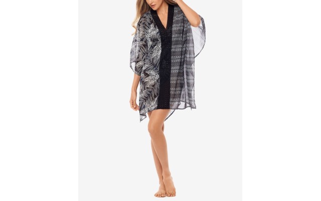 Fronds With Benefits Caftan Women’s Swimsuit, Black,Small