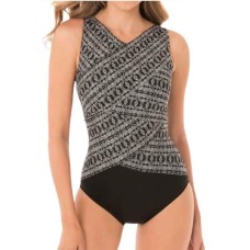 Miraclesuit Incan Silver Brio Printed Tummy Control One-Piece Swimsuit Women’s, Black, 12