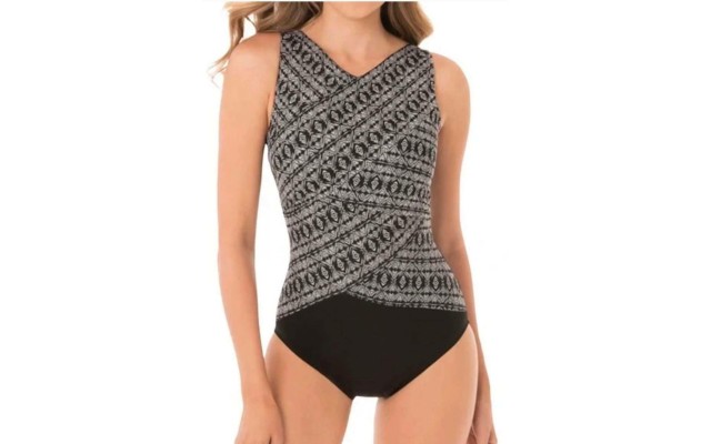  Incan Silver Brio Printed Tummy Control One-Piece Swimsuit Women’s, Black, 8