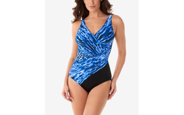  Lynx Lazuli Oceanus One-Piece Tummy Control Swimsuit, 14, Navy