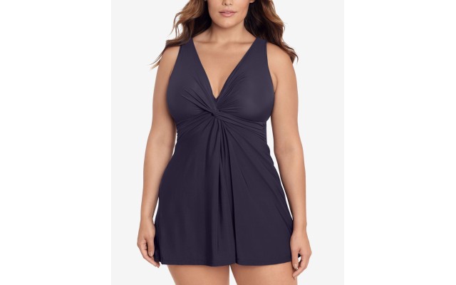  Plus Size Marais Allover-Slimming Twist-Front Swimdress, Sangria, 16W