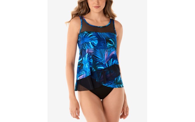  Royal Palms Mirage Underwire Tankini Swim Top,Navy,12