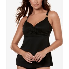 Miraclesuit Womens Solid Criss-Cross Underwire Tankini Top, Black, 34DD
