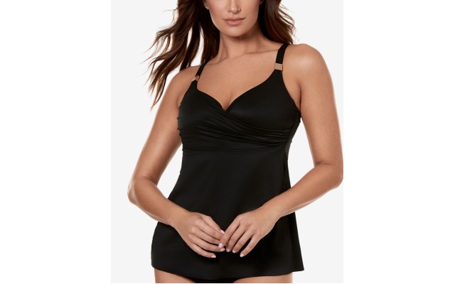  Womens Solid Criss-Cross Underwire Tankini Top, Black, 34DD