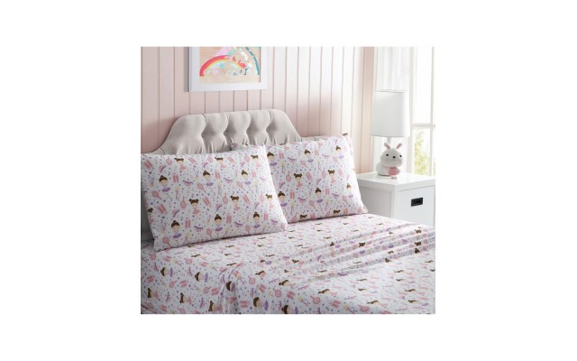  MHF Home Kids Pretty Ballerina Full Sheet Set, Pink