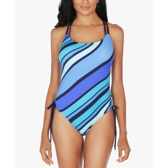  Newport Stripe One-Piece Swimsuit, Blue, X-Large