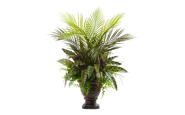  27″ Mixed Areca Palm, Fern & Peacock Artificial Plants in Planter, Green