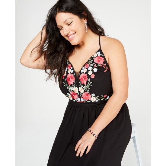  Plus Size Embroidered Corset-Back Gown