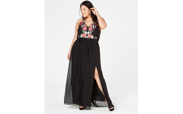  Plus Size Embroidered Corset-Back Gown