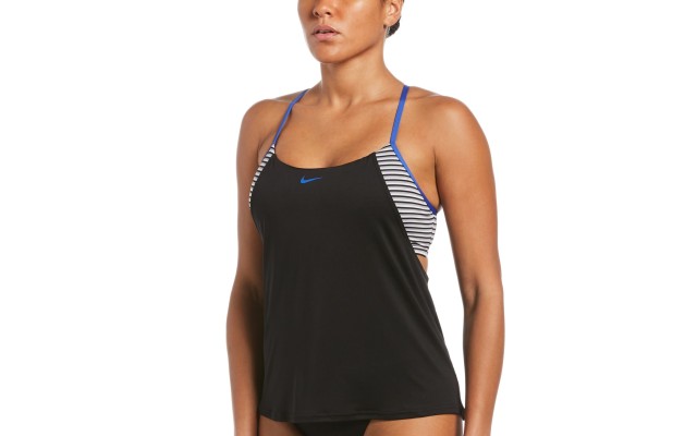  Micro-Stripe Layered Tankini Top, Large, Black