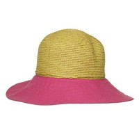 Nine West Canvas and Straw Floppy Hat, One Size (Fuschia)