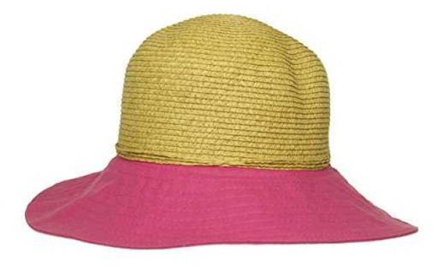 Nine West Canvas and Straw Floppy Hat, One Size (Fuschia)