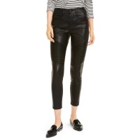 Oat Faux Leather High-Rise Moto Ankle Pants, 29, Black