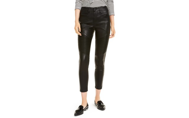 Oat Faux Leather High-Rise Moto Ankle Pants, 29, Black