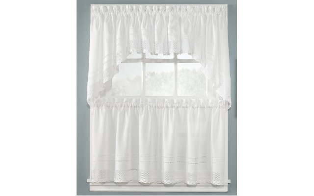 Peri Pair of Crochet 58″ x 24″ Cafe Curtains, White, 58